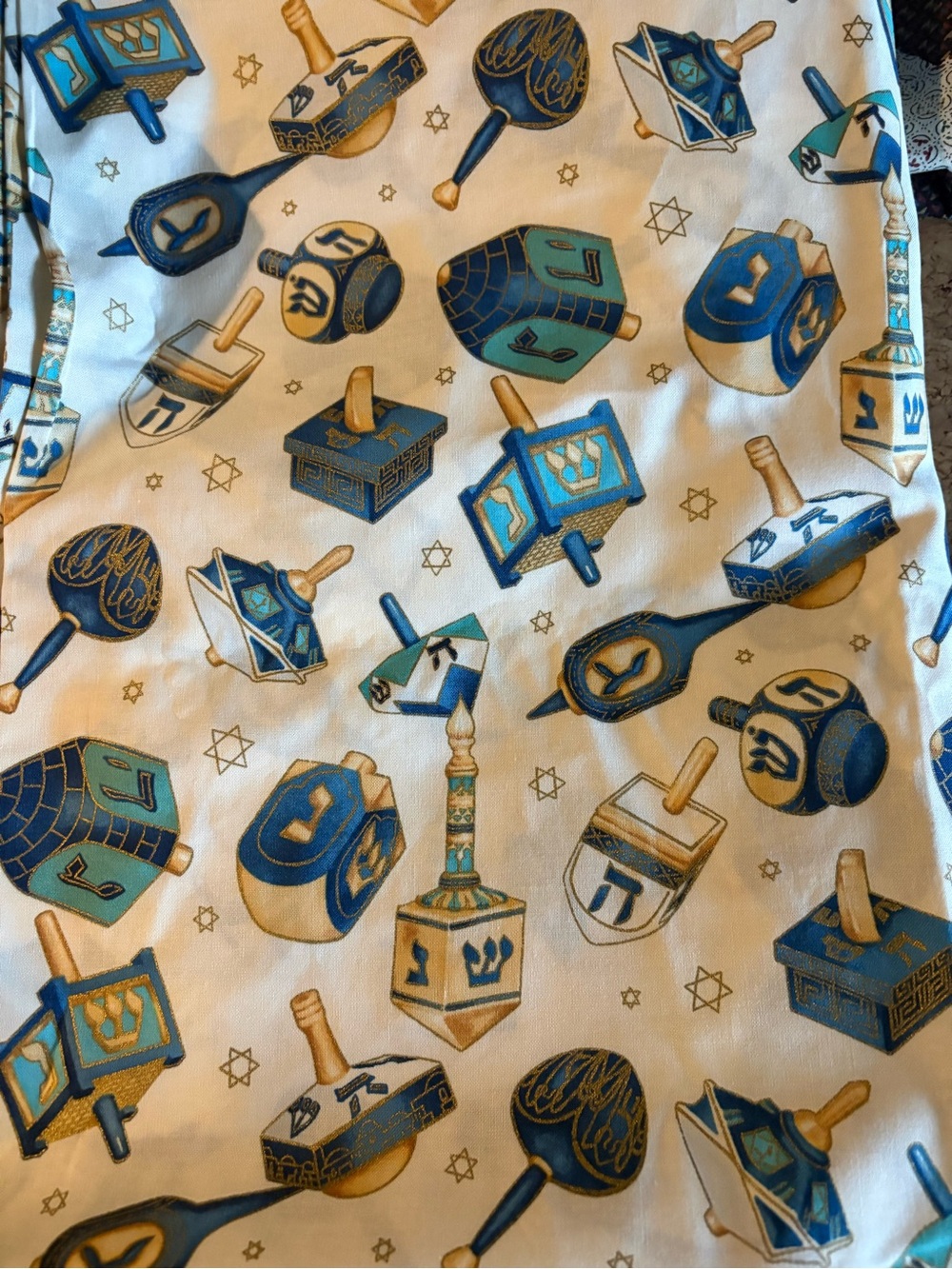 Dreidel Print fabric - Blue & Gold